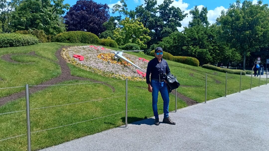 En el reloj floral de Ginebra, Suiza