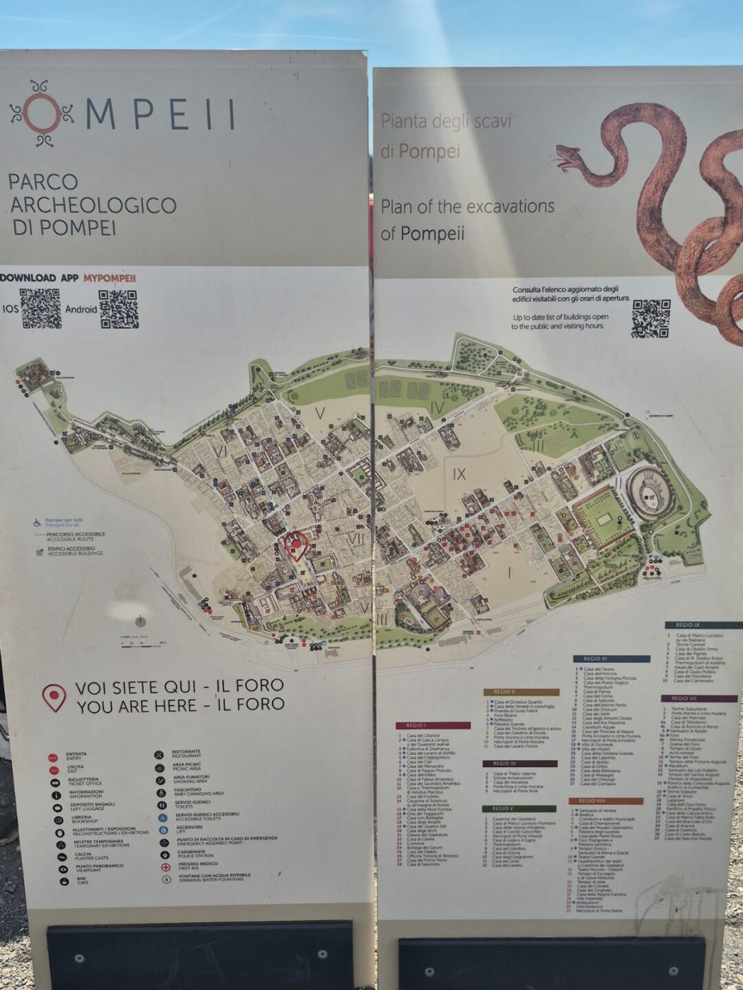 Mapa do Parque Arqueológico de Pompéia, na Itália