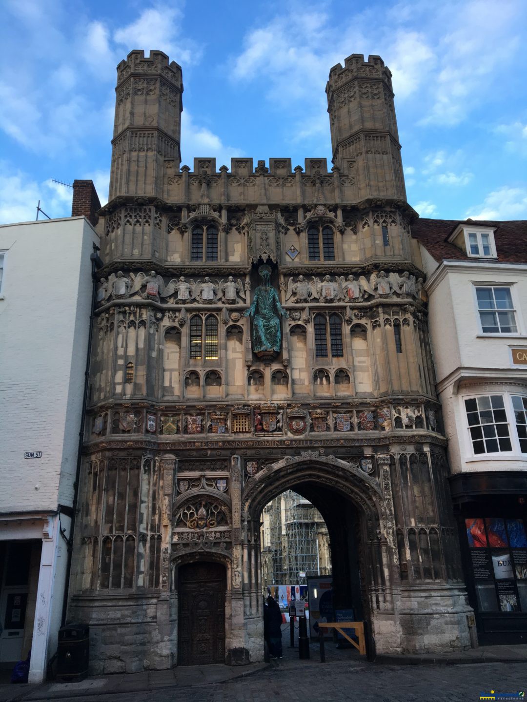 Jesus Christ statue over the city entrance of Canterbury Cathedral in England